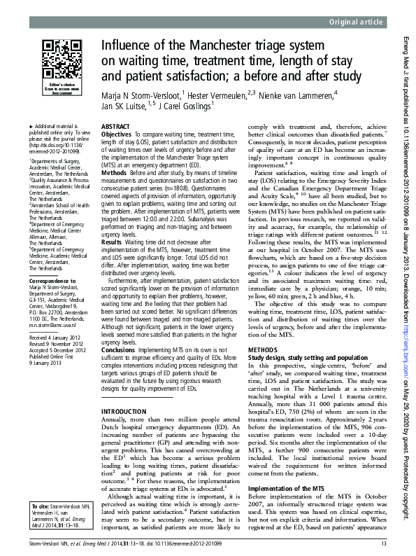 (PDF) Influence of the Manchester triage system on waiting time ...