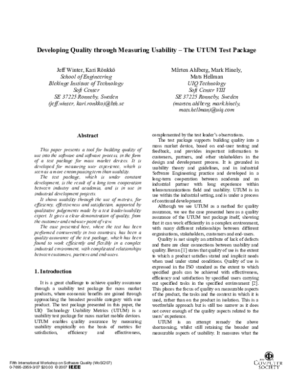 (PDF) Developing Quality through Measuring Usability--The UTUM Test ...