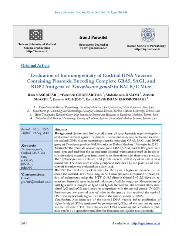 (PDF) Evaluation of Immunogenicity of Cocktail DNA Vaccine Containing ...