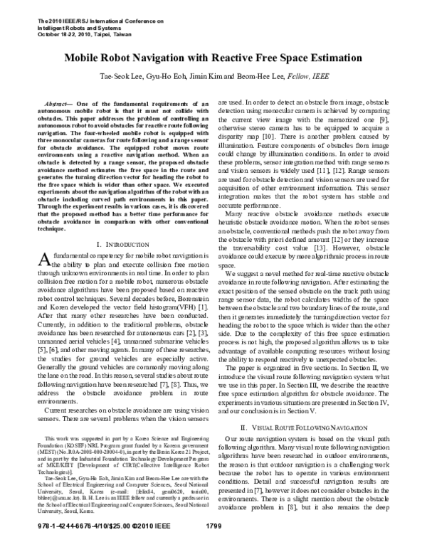 (PDF) Mobile robot navigation with reactive free space estimation