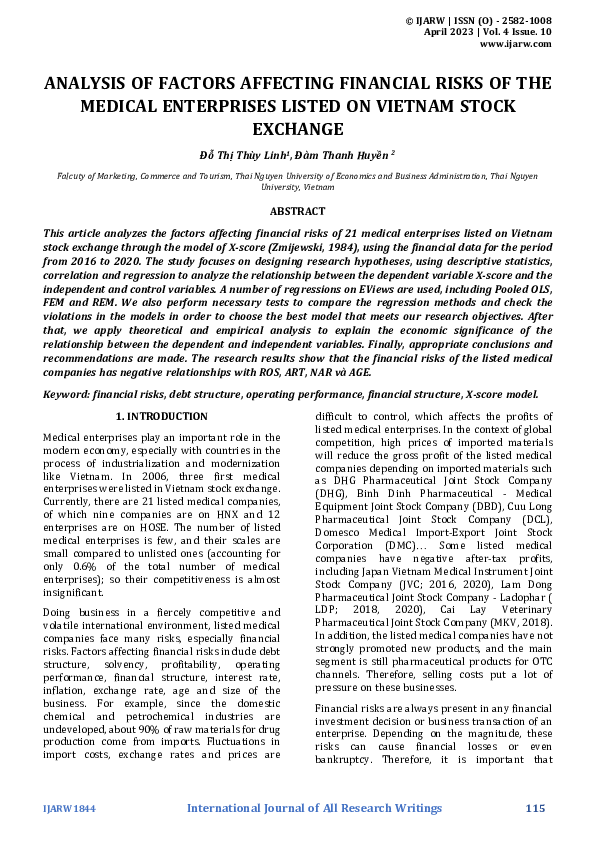 (PDF) ANALYSIS OF FACTORS AFFECTING FINANCIAL RISKS OF THE MEDICAL ...