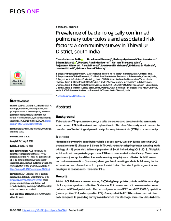 (PDF) Prevalence of bacteriologically confirmed pulmonary tuberculosis ...