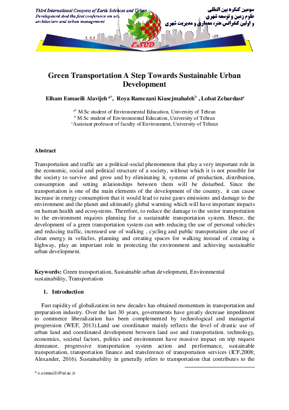 (PDF) Green Transportation A Step Towards Sustainable Urban Development