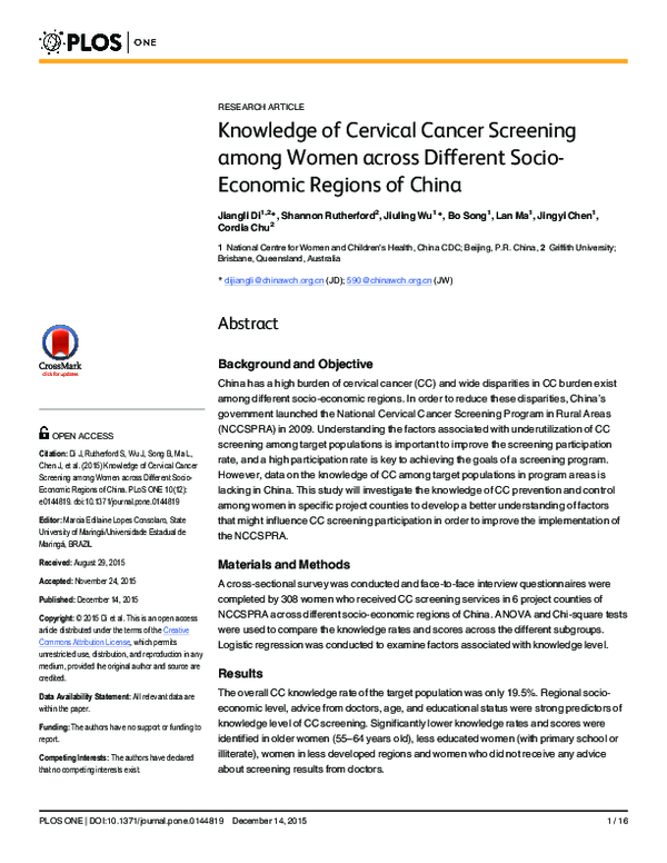 (PDF) Knowledge of Cervical Cancer Screening Among Women Attending a ...