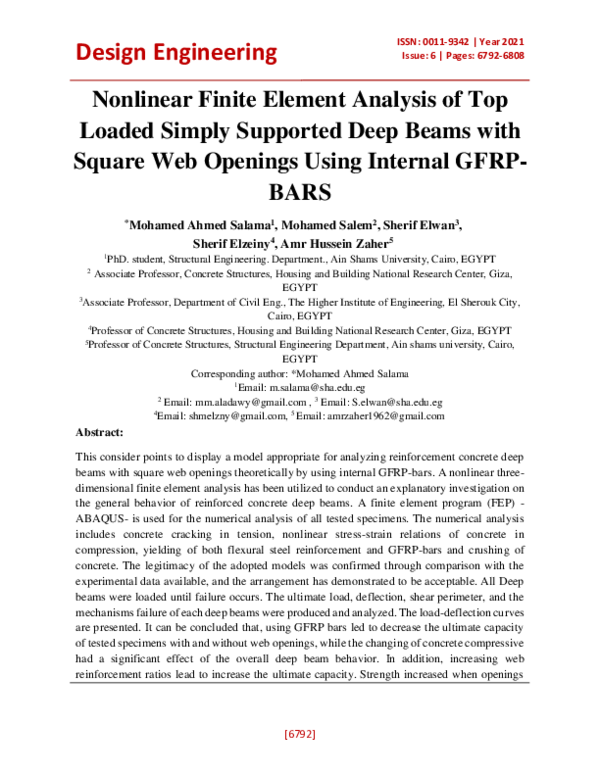 (PDF) Nonlinear Finite Element Analysis of Top Loaded Simply Supported ...