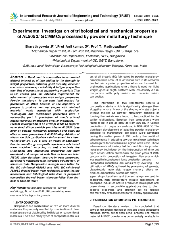 (PDF) Experimental Investigation of tribological and mechanical ...