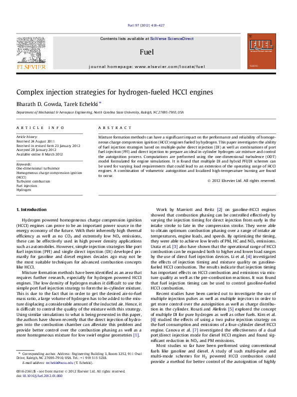 (PDF) Complex injection strategies for hydrogen-fueled HCCI engines