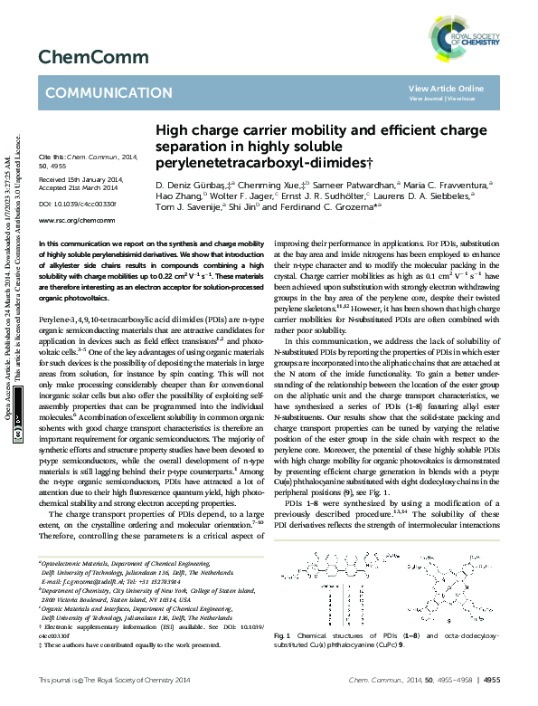 (PDF) High charge carrier mobility and efficient charge separation in ...