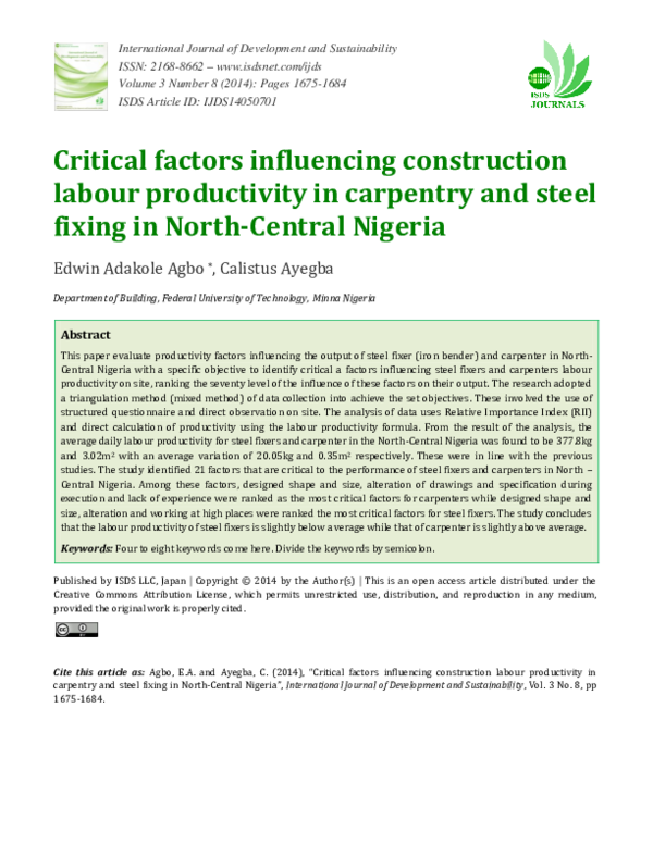 (PDF) Critical factors influencing construction labour productivity in ...