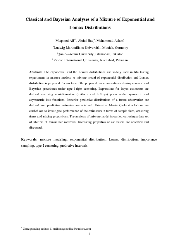 (PDF) Classical and Bayesian Analyses of a Mixture of Exponential and ...