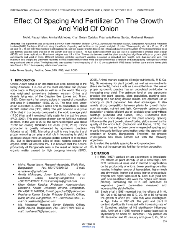 (PDF) Effect Of Spacing And Fertilizer On The Growth And Yield Of Onion