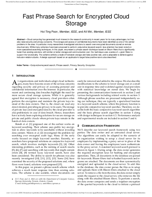 (PDF) Fast Phrase Search for Encrypted Cloud Storage