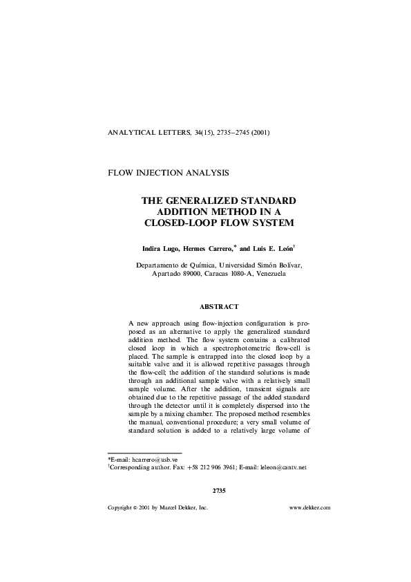 (PDF) The Generalized Standard Addition Method in a Closed-Loop Flow System