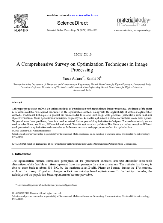(PDF) A Comprehensive Survey on Optimization Techniques in Image Processing