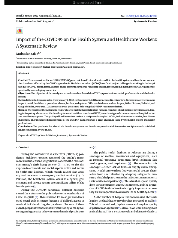 (PDF) Impact of the COVID-19 on the Health System and Healthcare ...