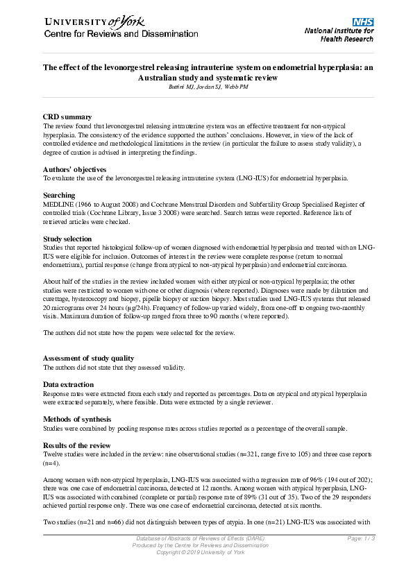 (PDF) The effect of the levonorgestrel releasing intrauterine system on ...