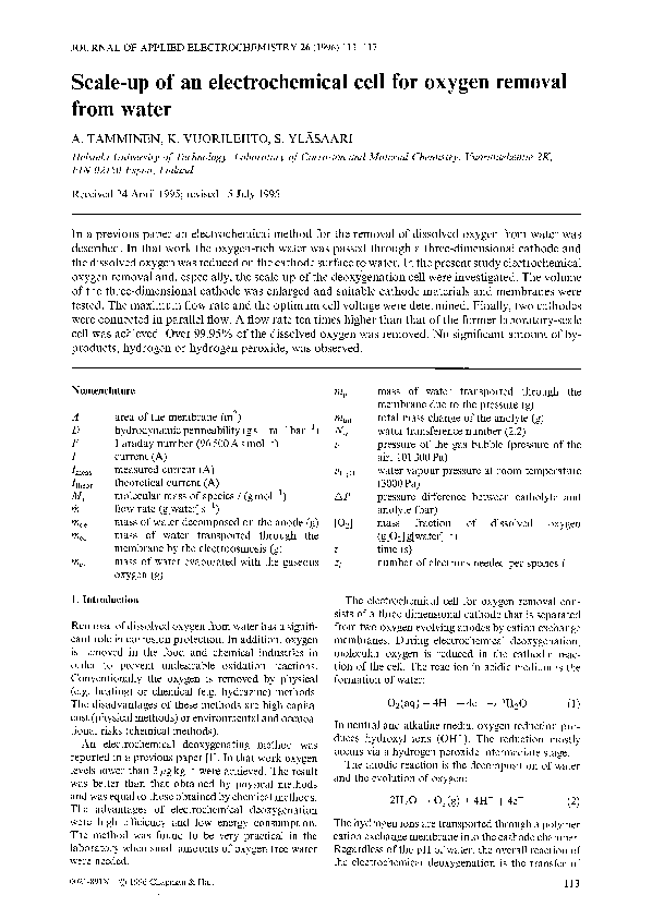 (PDF) Scaleup of an electrochemical cell for oxygen removal from water