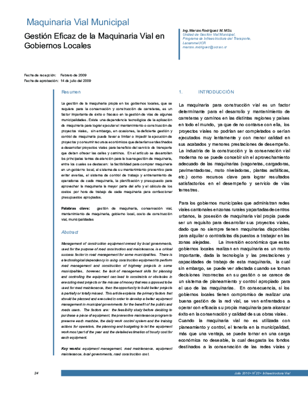 (PDF) Gestión Eficaz de la Maquinaria Vial en Gobiernos Locales