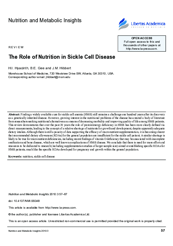 (PDF) The Role of Nutrition in Sickle Cell Disease
