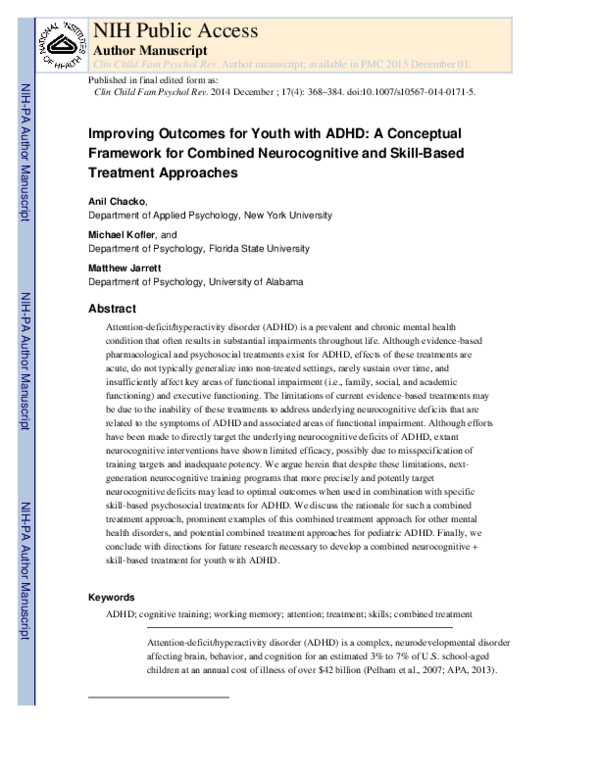 (PDF) Improving outcomes for youth with ADHD: a conceptual framework ...