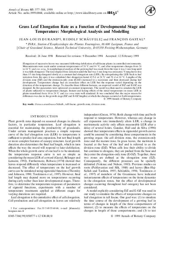(PDF) Grass Leaf Elongation Rate as a Function of Developmental Stage ...