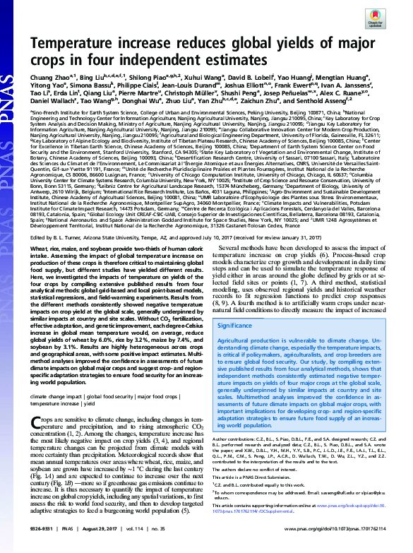 (PDF) Temperature increase reduces global yields of major crops in four ...