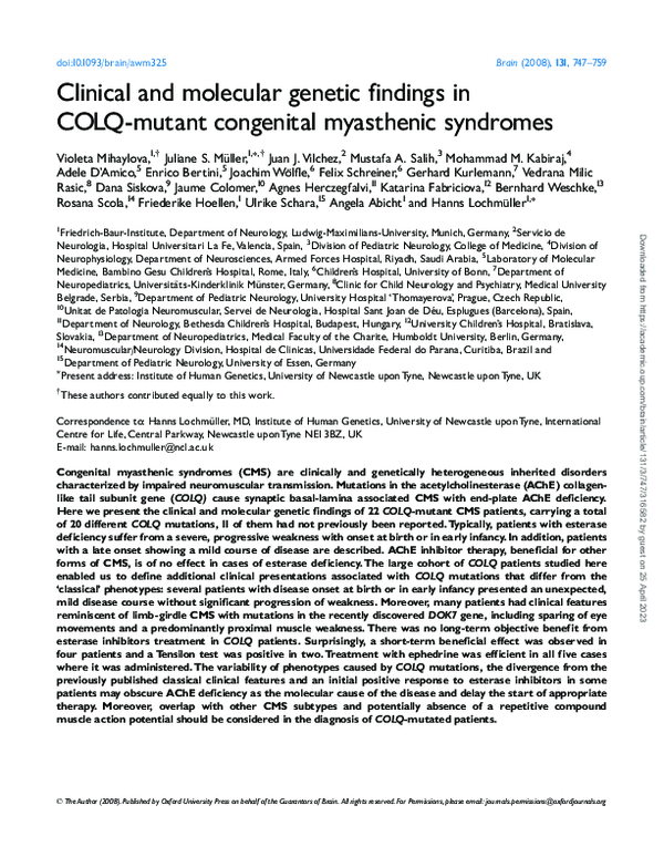 (PDF) Clinical and molecular genetic findings in COLQ-mutant congenital ...