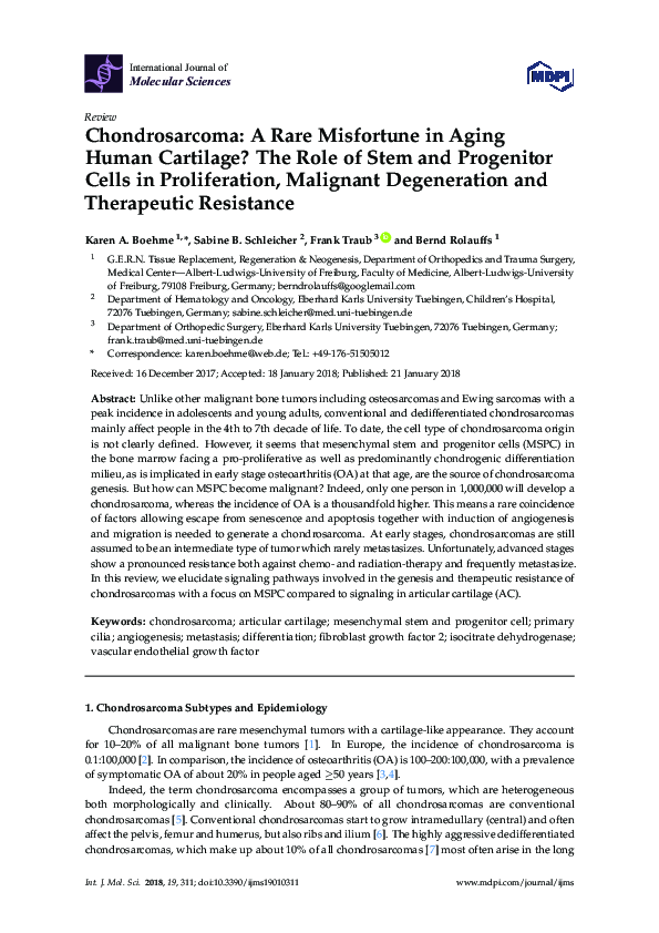 (PDF) Chondrosarcoma: A Rare Misfortune in Aging Human Cartilage? The ...