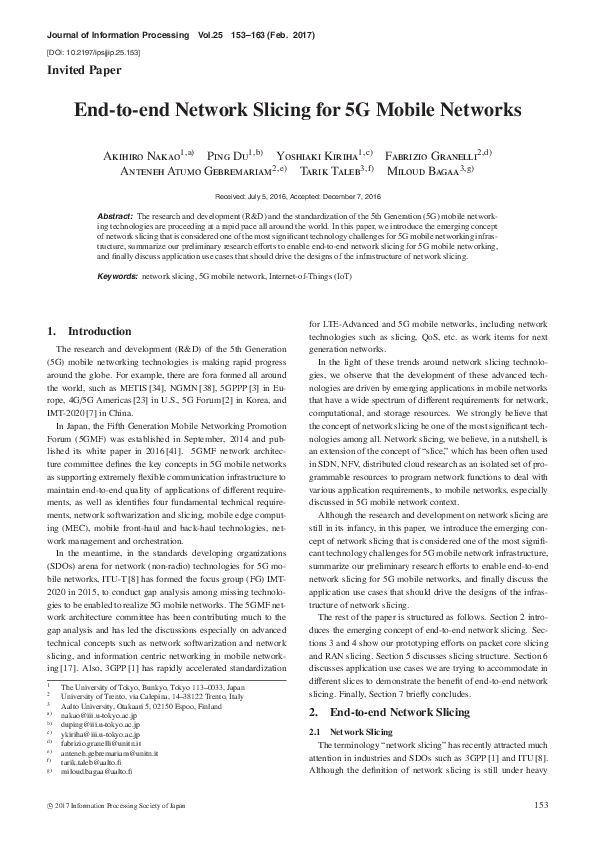 (PDF) End-to-end Network Slicing for 5G Mobile Networks