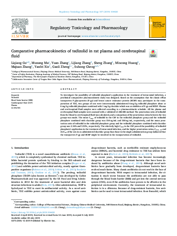 (PDF) Comparative pharmacokinetics of tedizolid in rat plasma and ...