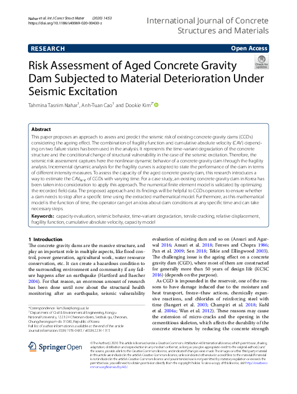 (PDF) Risk Assessment of Aged Concrete Gravity Dam Subjected to ...