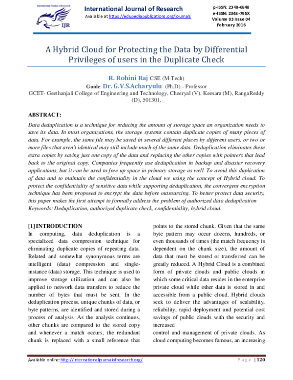 (PDF) A Hybrid Cloud for Protecting the Data by Differential Privileges ...