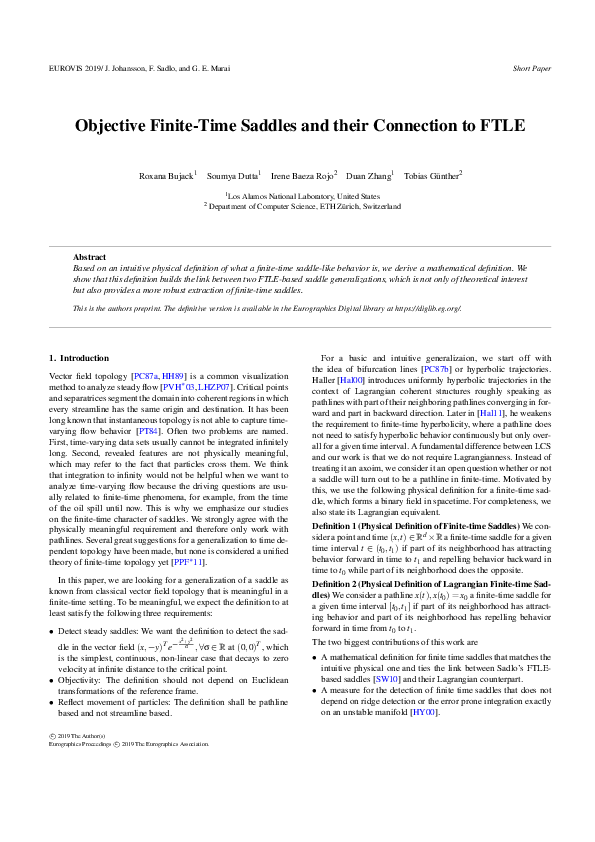 (PDF) Objective Finite-Time Saddles and their Connection to FTLE