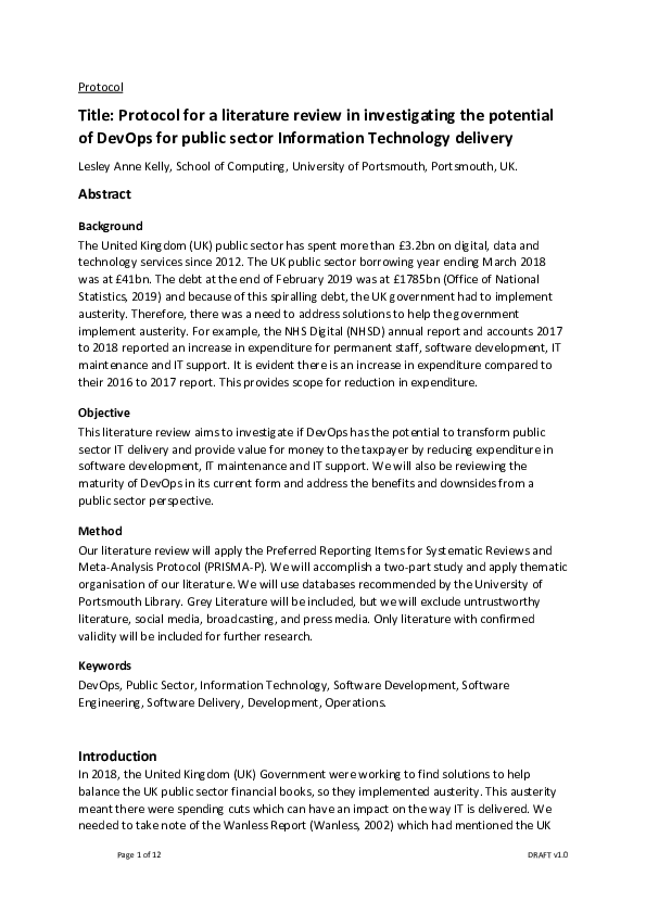 (PDF) Protocol for a literature review in investigating the potential ...