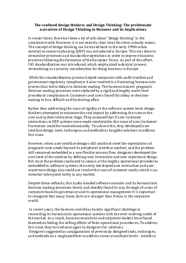 (PDF) THE CONFUSED DESIGN THINKERS AND DESIGN THINKING: The problematic ...