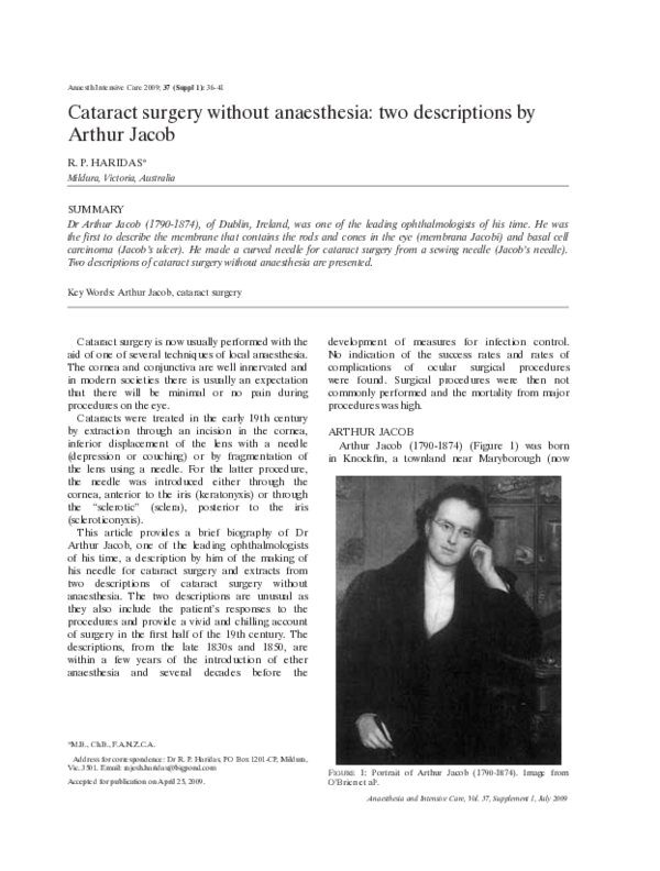 (PDF) Cataract Surgery without Anaesthesia: Two Descriptions by Arthur ...
