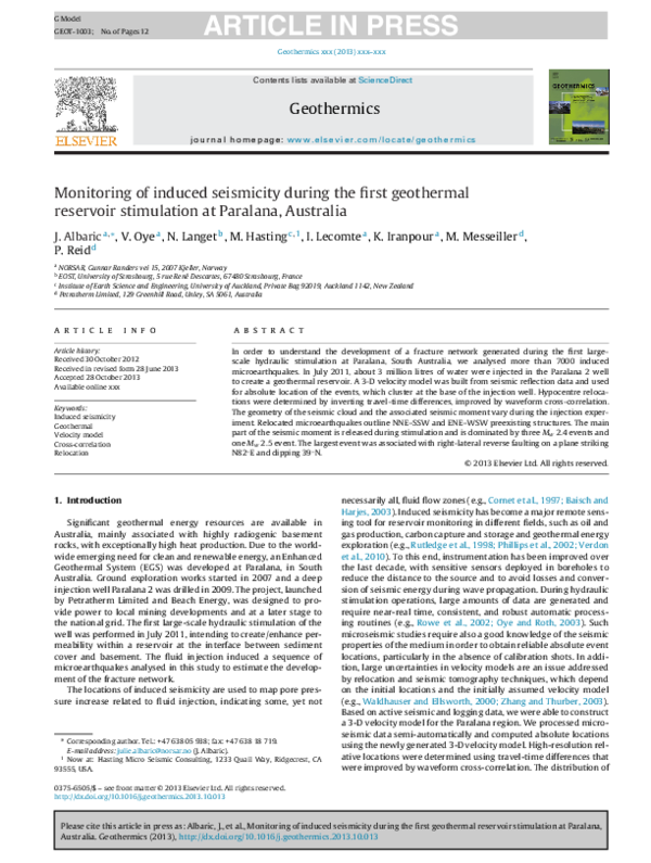 (PDF) Monitoring of induced seismicity during the first geothermal ...