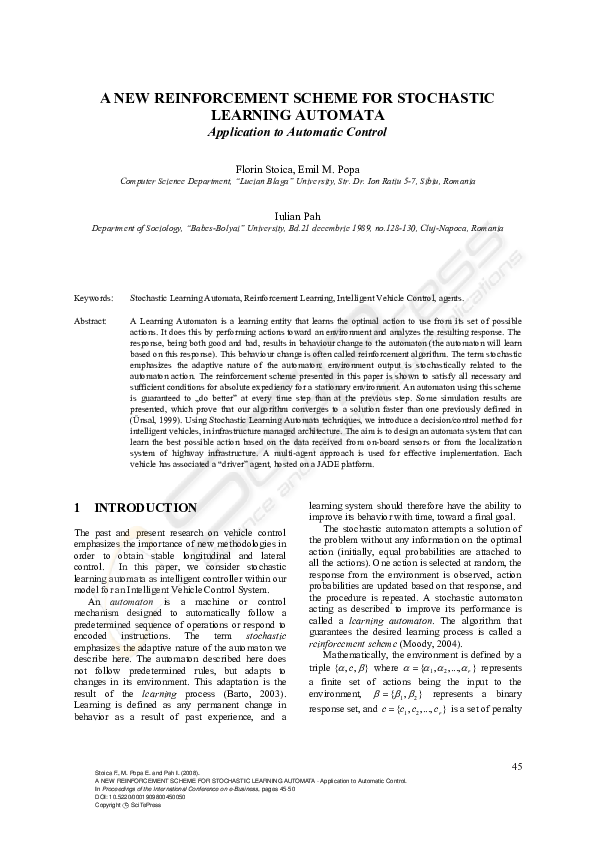 (PDF) A New Reinforcement Scheme for Stochastic Learning Automata ...