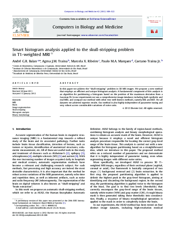 (PDF) Smart histogram analysis applied to the skull-stripping problem ...