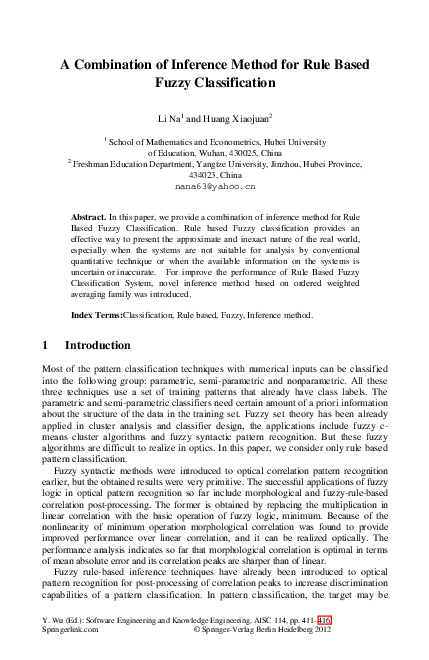 (PDF) A Combination of Inference Method for Rule Based Fuzzy Classification