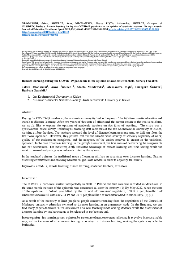 (PDF) Remote learning during the COVID-19 pandemic in the opinion of ...