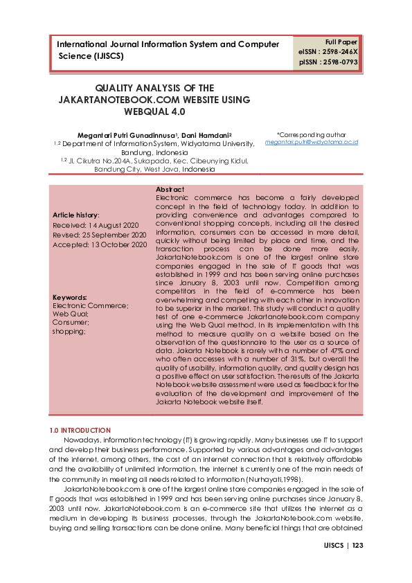 (PDF) Quality Analysis of the JAKARTANOTEBOOK.COM Website Using Webqual 4.0