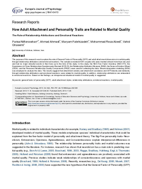 (PDF) How Adult Attachment and Personality Traits are Related to ...