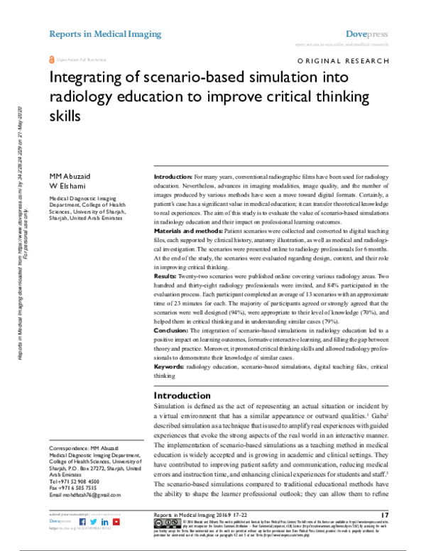 (PDF) Integrating of scenario-based simulation into radiology education ...