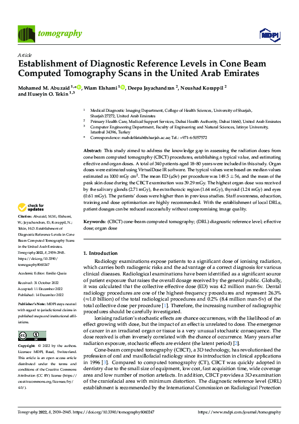 (PDF) Establishment of Diagnostic Reference Levels in Cone Beam ...