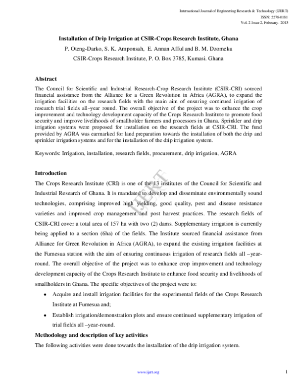 (PDF) Installation of Drip Irrigation at CSIRCrops Research Institute