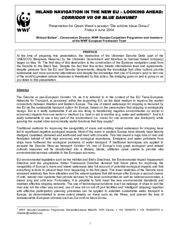 (PDF) Inland Navigation in the New Eu – Looking Ahead: Corridor VII or ...