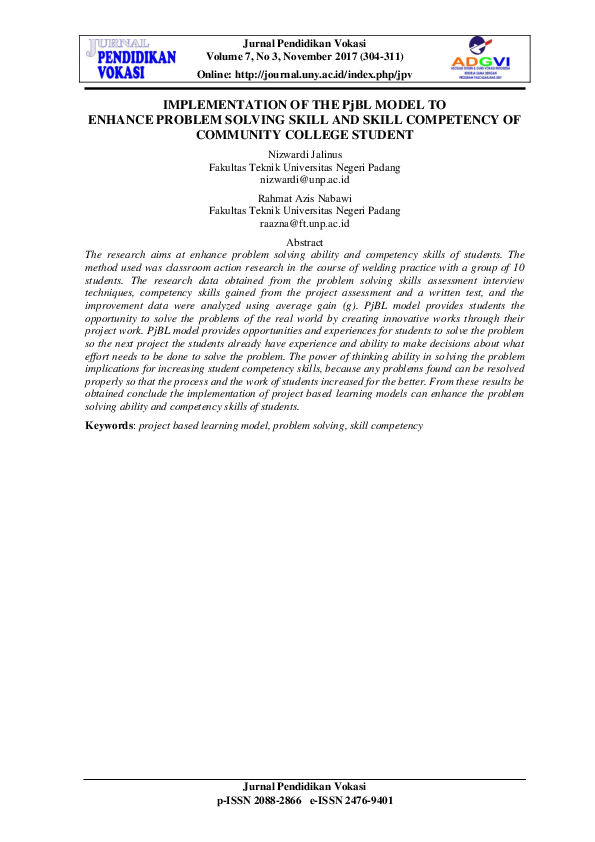 (PDF) Implementation of the PjBL model to enhance problem solving skill ...