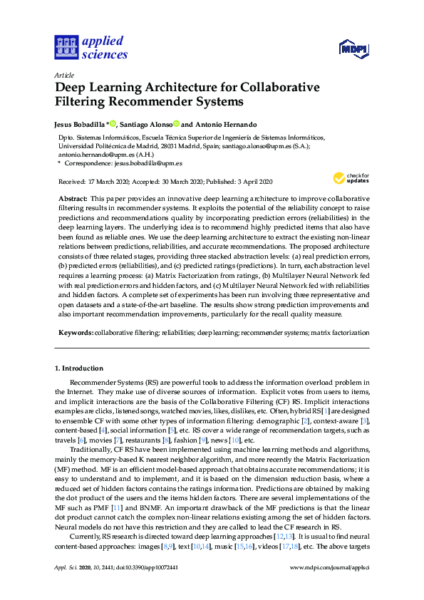 (PDF) Deep Learning Architecture for Collaborative Filtering ...