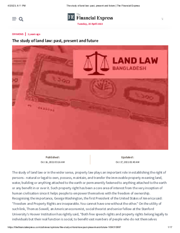 (PDF) The study of land law past, present and future Mohammad